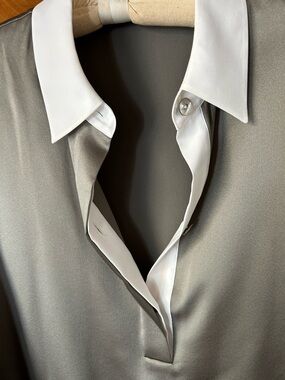 Vince Two-Tone Classic Silk Shirt in White and Gray